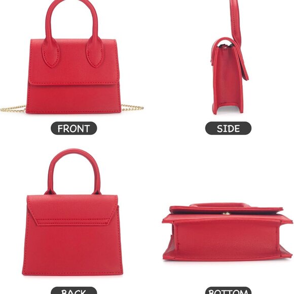 Red mini crossbody purse for girls with magnetic flip cover and leather handle - Picture 5 of 7